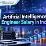 Artificial Intelligence Engineer Salary in India blog banner featuring AI technology, salary growth charts, data analytics dashboard, Indian tech background, and career opportunities.
