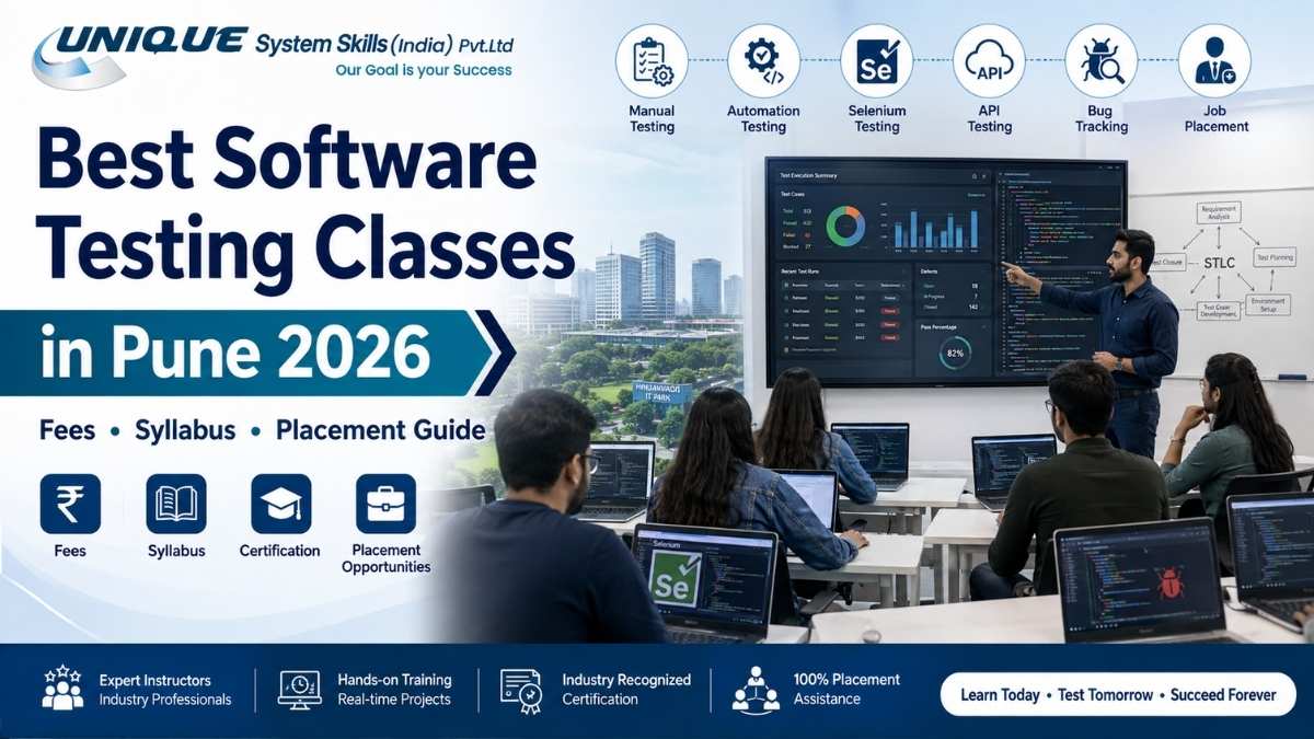 Best software testing classes in Pune 2026 with manual testing, automation, Selenium, API testing, fees, syllabus and placement training.
